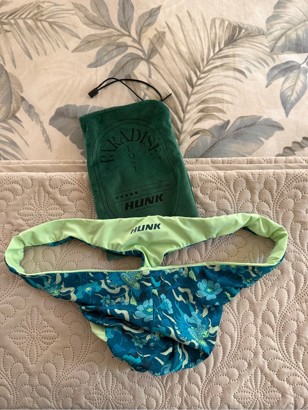 Hunk Menswear reversible green and Teal Floral Swim thong- medium - Picture 7 of 8
